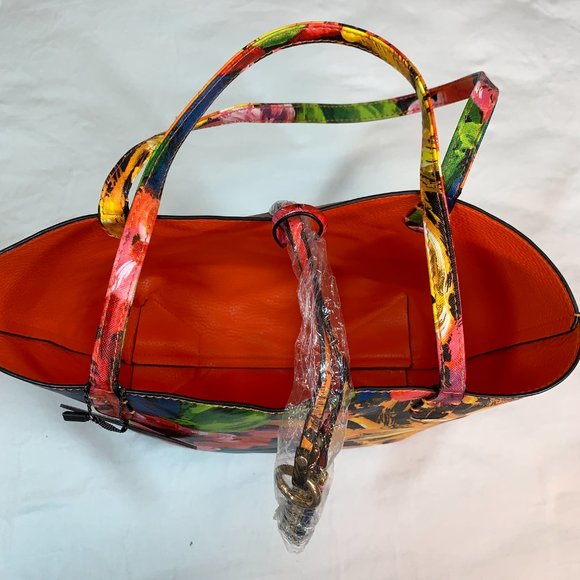 Imoshion Floral and Orange Pebbled Vegan Leather Tote Bag NWOT! 2 in 1 Bag - Picture 3 of 10